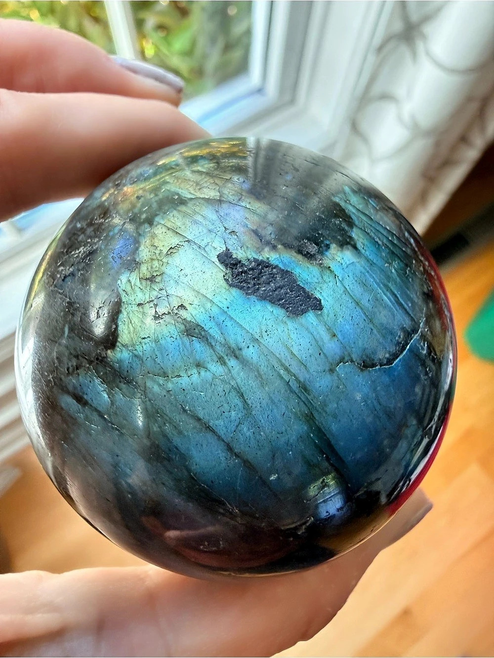 Natural Polished Labradorite Crystal Sphere Decor Blue & Green